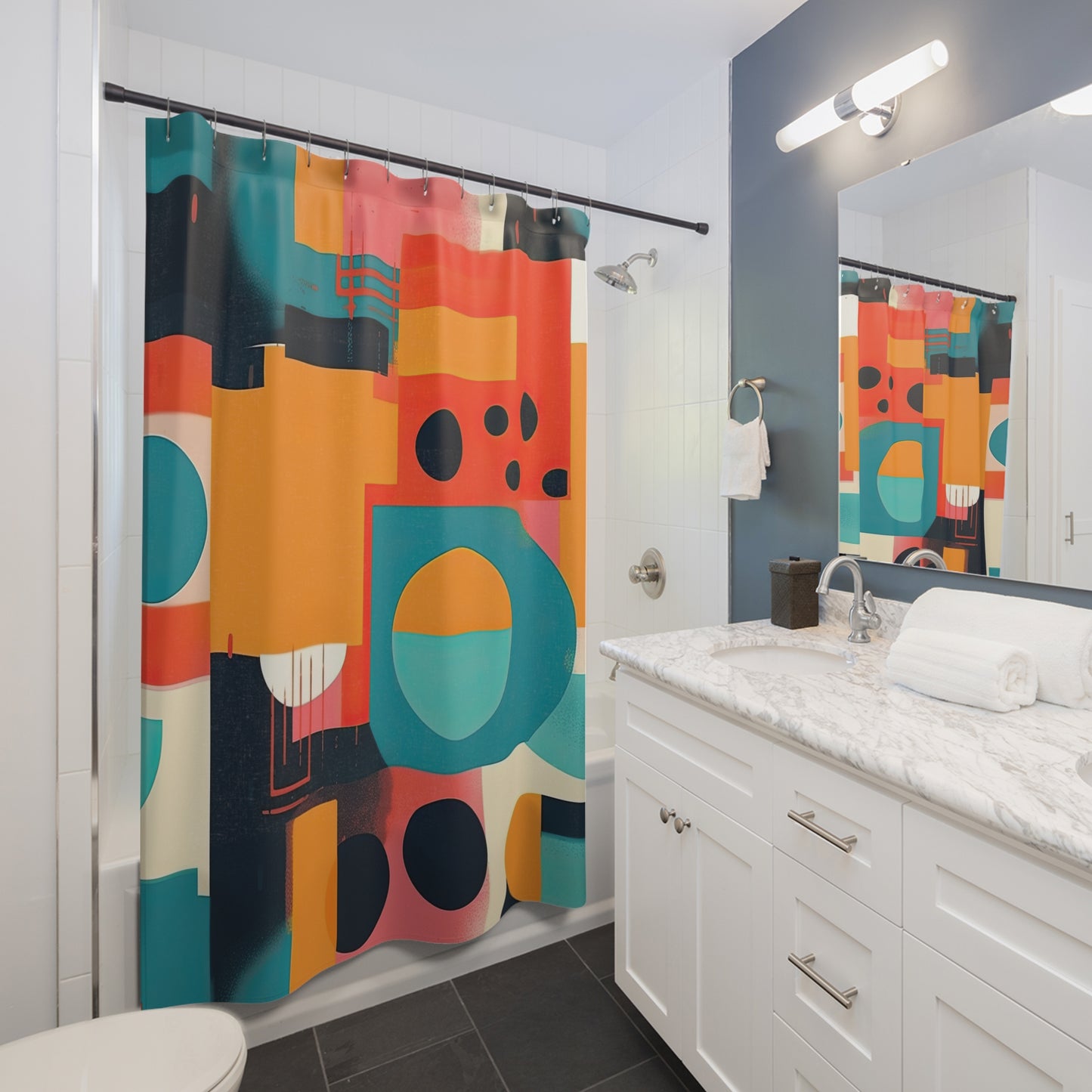 Neon Echoes. Retro Futuristic Shower Curtains