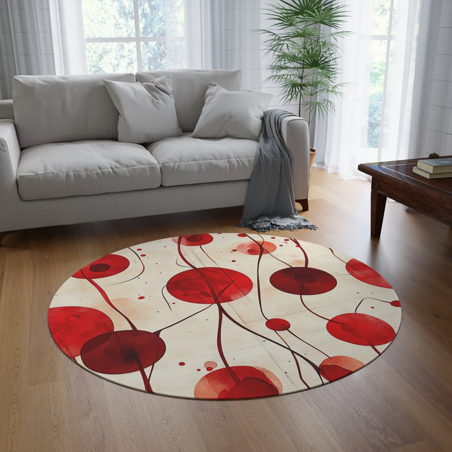 Vintage Cherry. Bohemian Eye Round Rug - Colorful Floor Decor for Vibrant Spaces