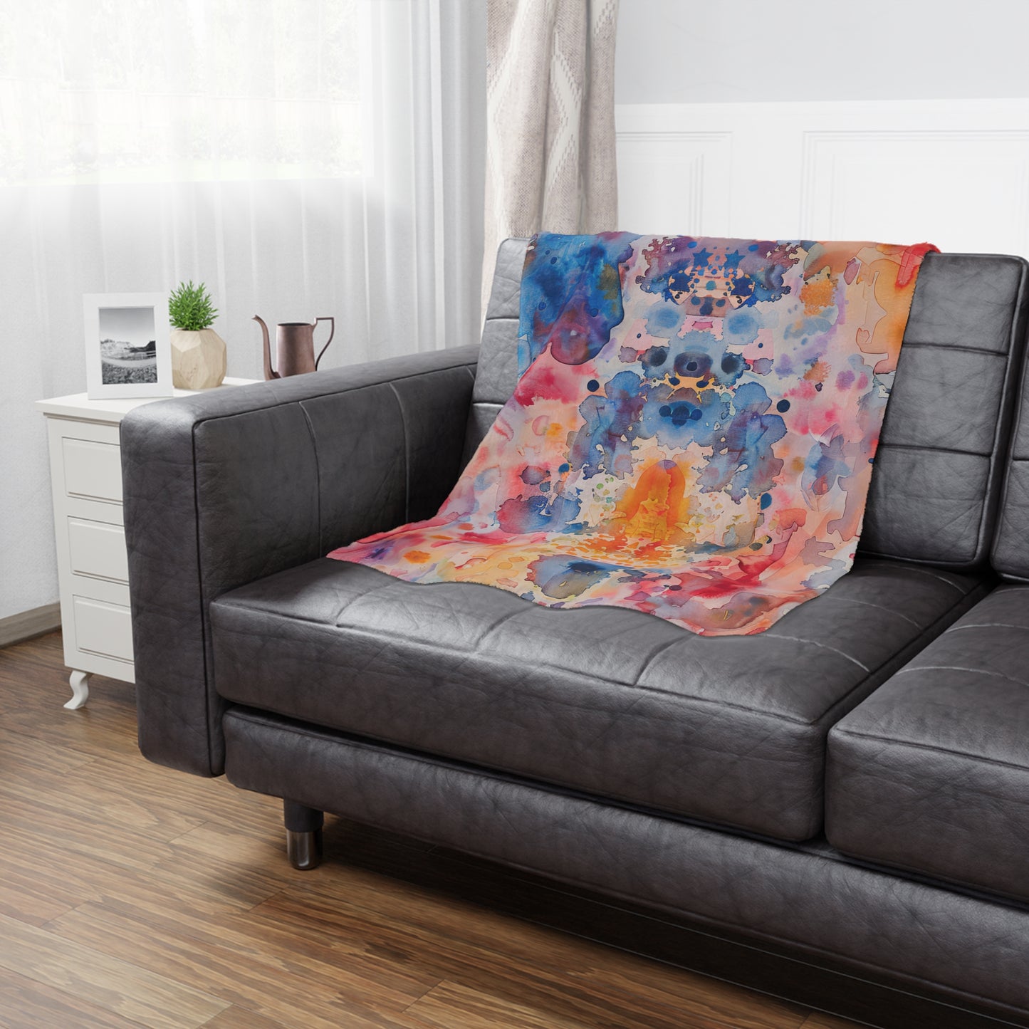 Hamsa Spectrum-topaz. Cozy Artistic Microfiber Blanket.