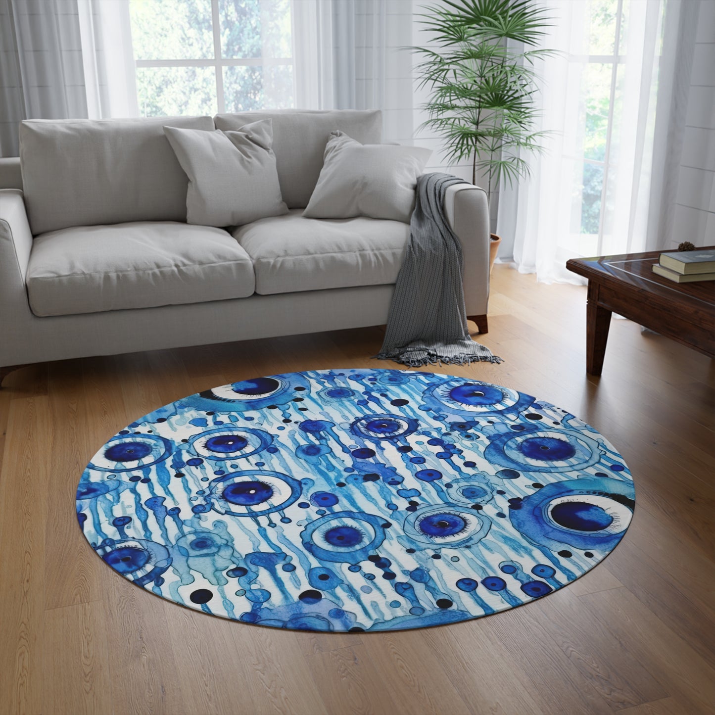 Eclipsed Perception. Evil Eye Rug – Artistic Expression Meets Protection for Your Floors. Round Rug