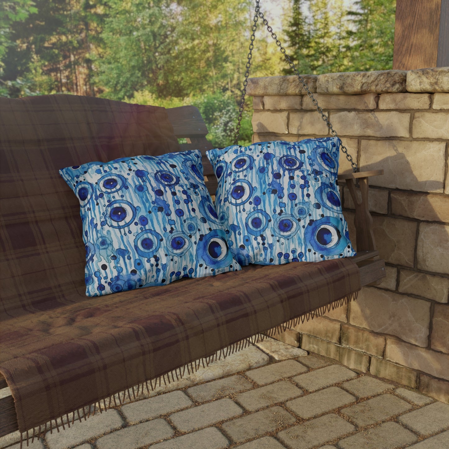 Eclipsed Perception. – Decorative Protection with Original Flair. Evil Eye Pillow Outdoor Pillows