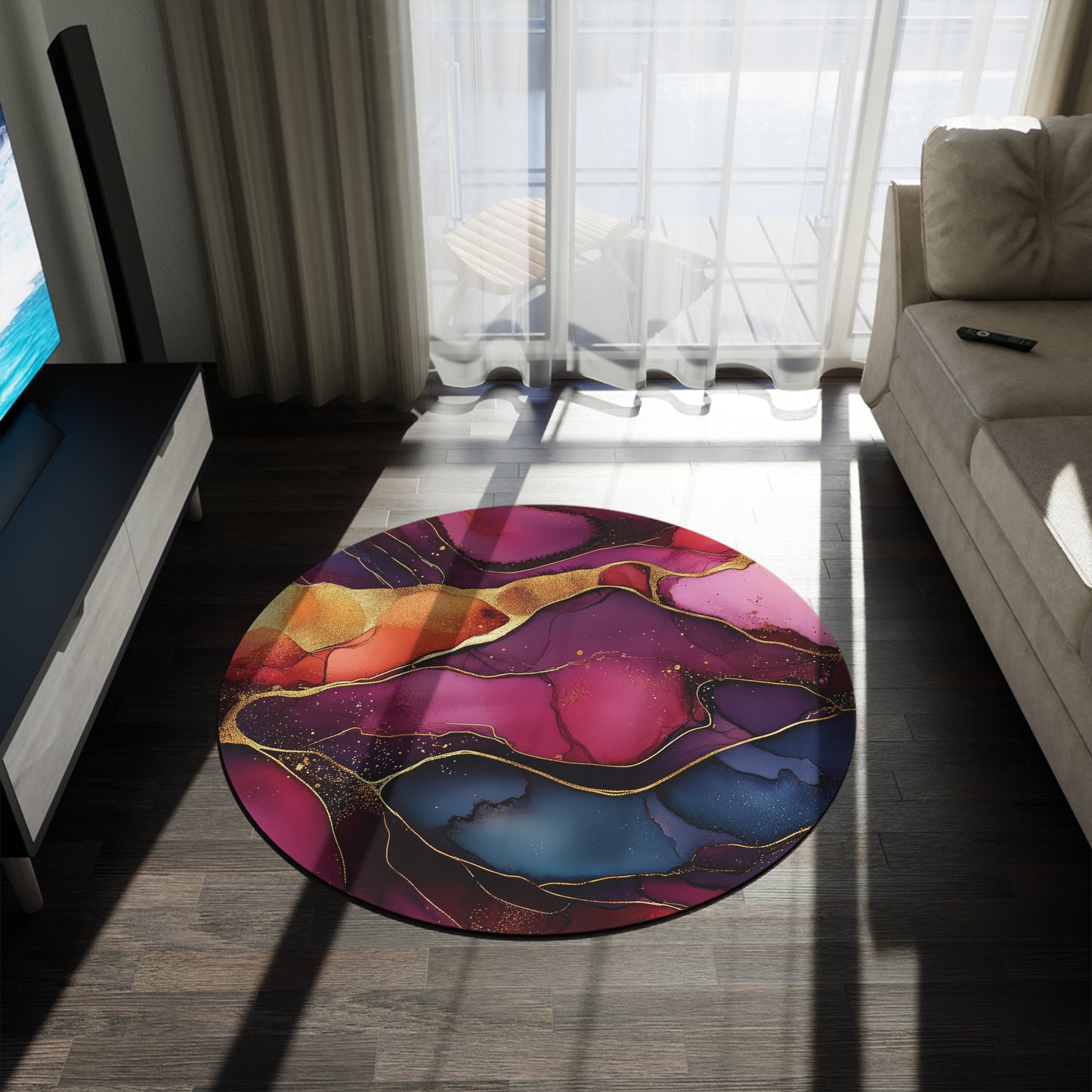 Cherry Royal. Bohemian Eye Round Rug - Colorful Floor Decor for Vibrant Spaces
