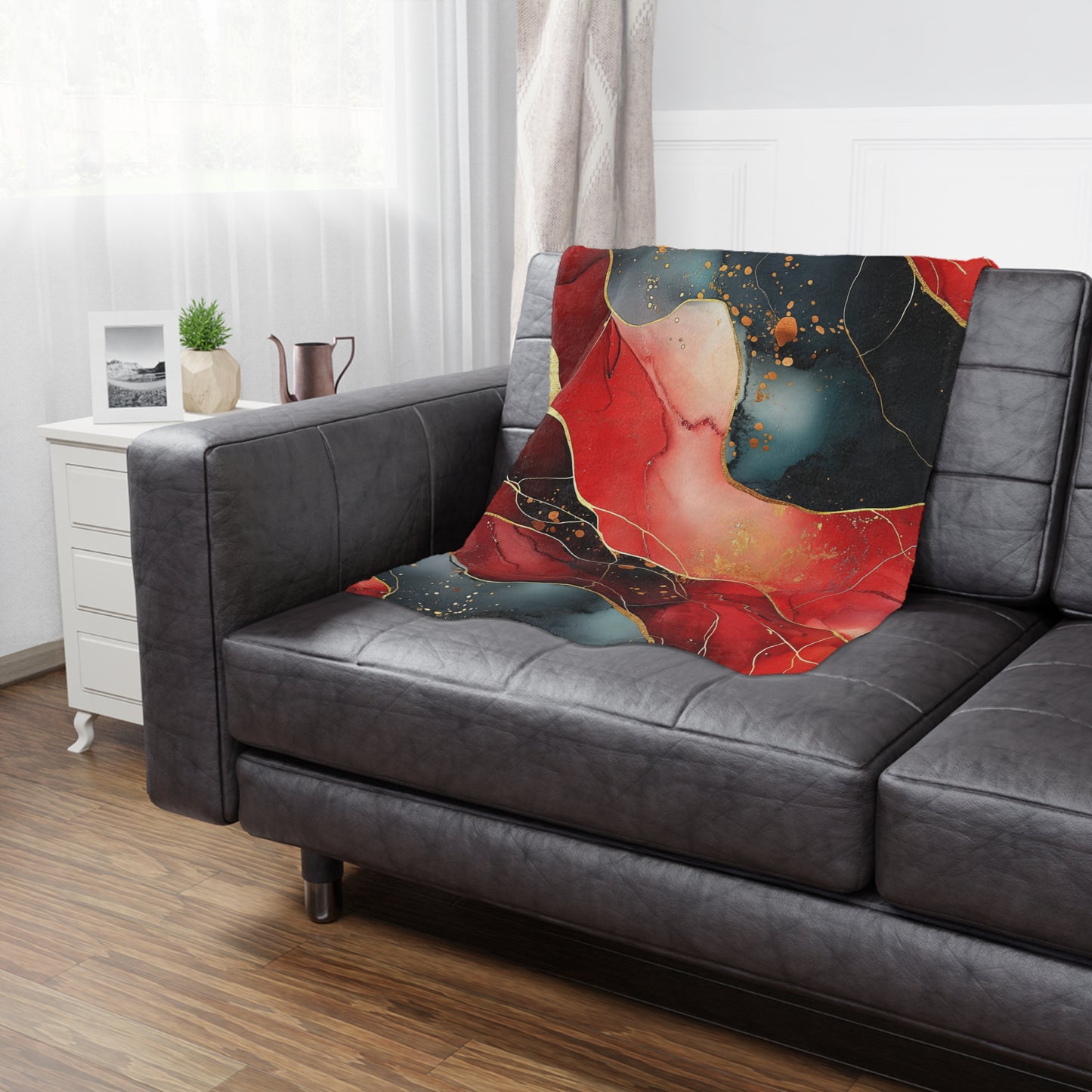 Marbled Cherry Essence. Cozy Artistic Microfiber Blanket -