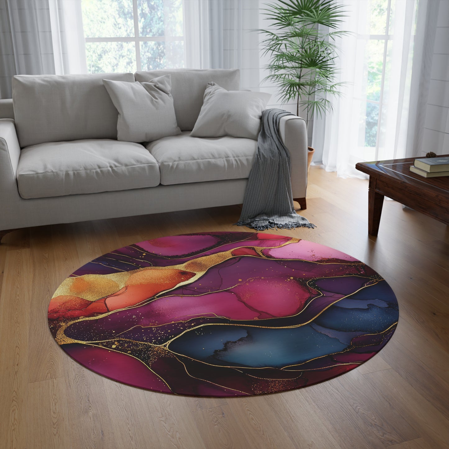 Cherry Royal. Bohemian Eye Round Rug - Colorful Floor Decor for Vibrant Spaces