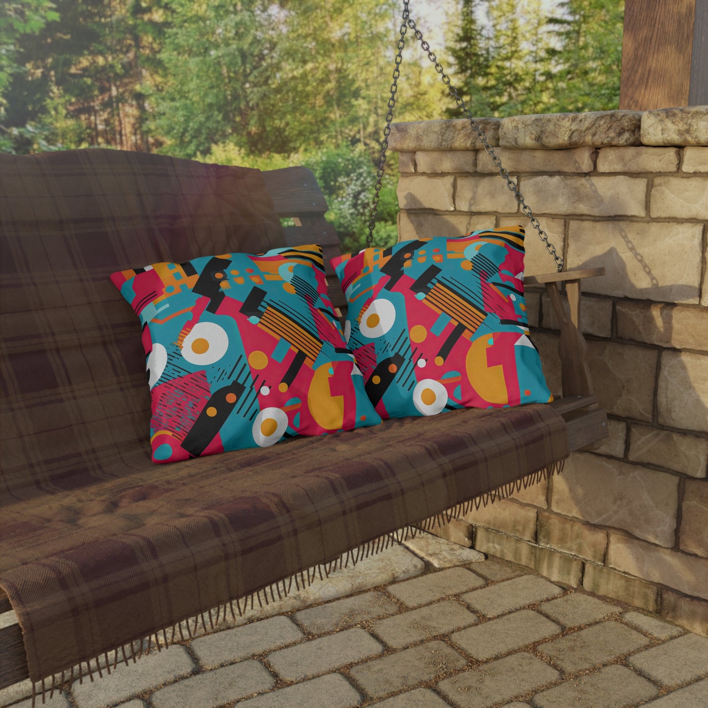 Technicolor Dreamscape. Futuristic Nostalgia Outdoor Pillows