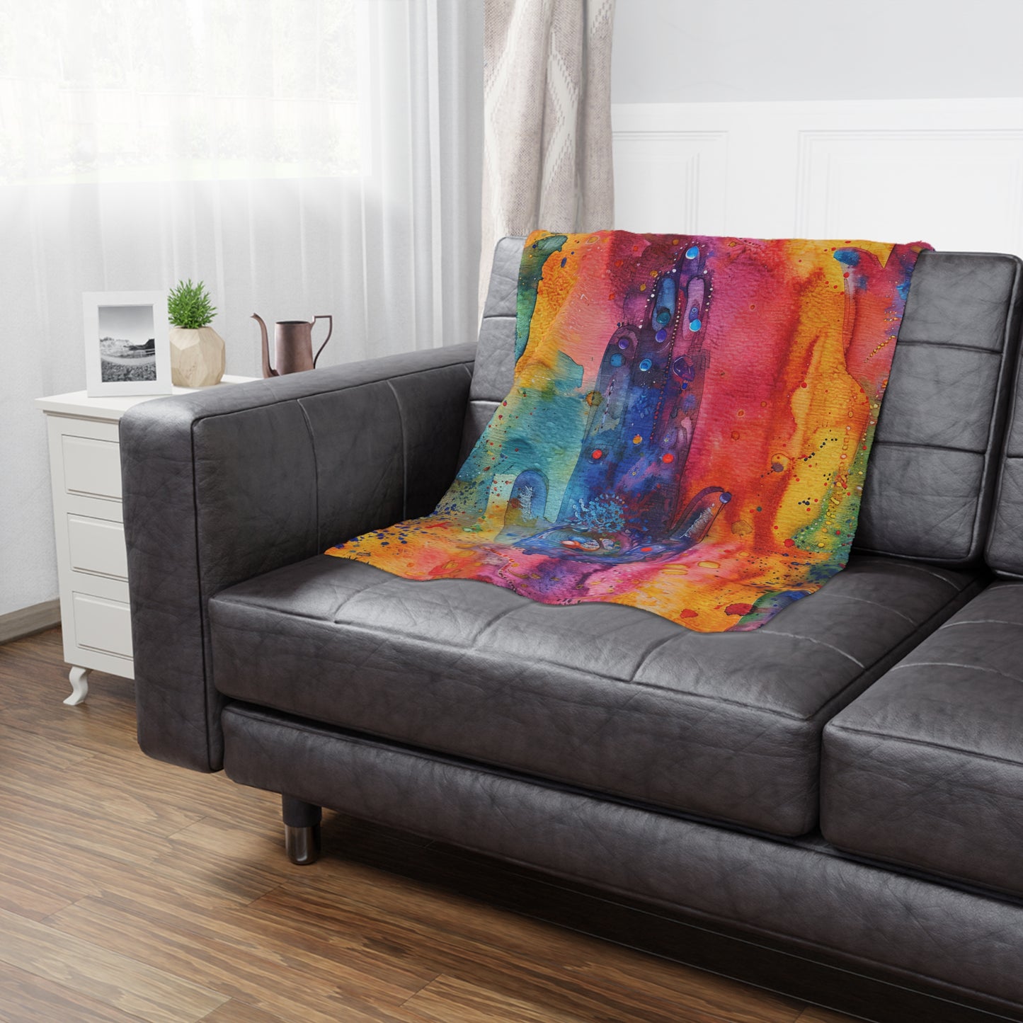 Hamsa Dreamscape. Cozy Artistic Microfiber Blanket.