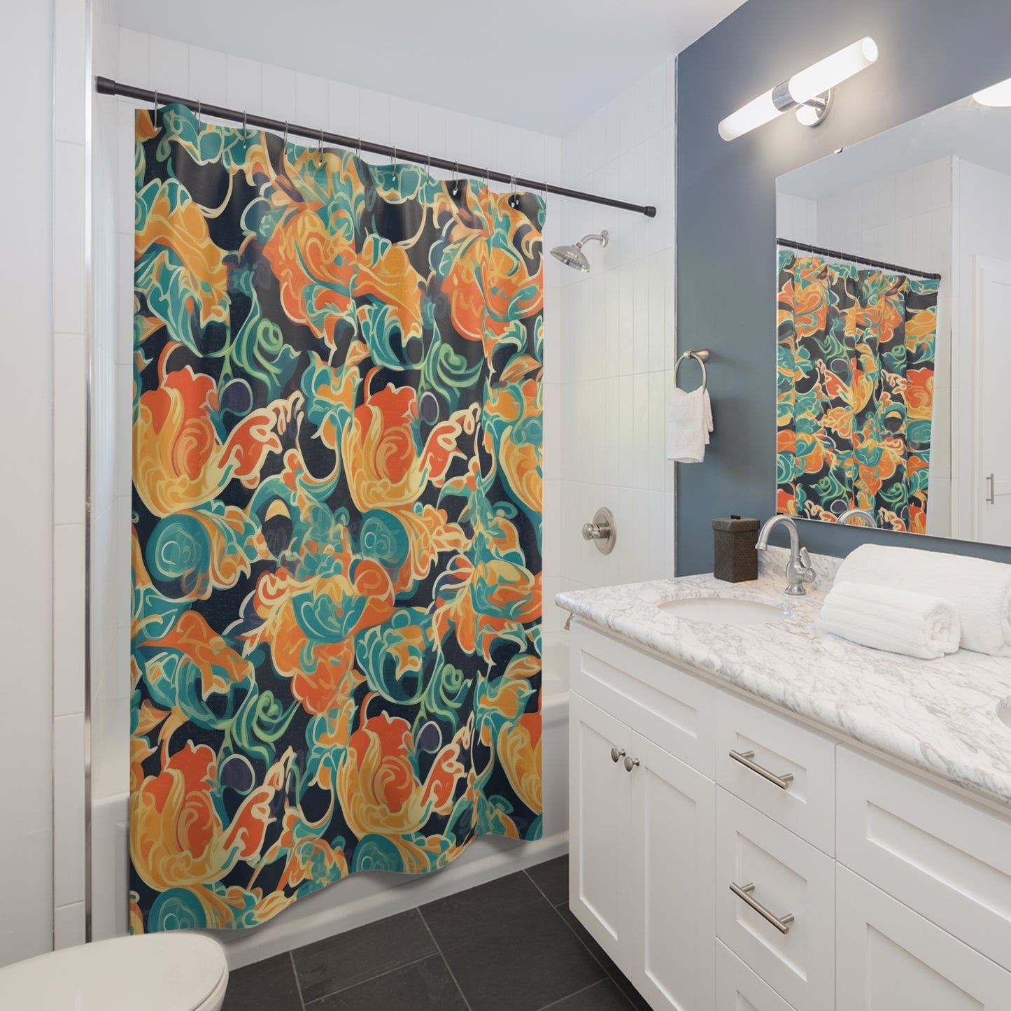 Tangerine Twilight Tapestry . Shower Curtains