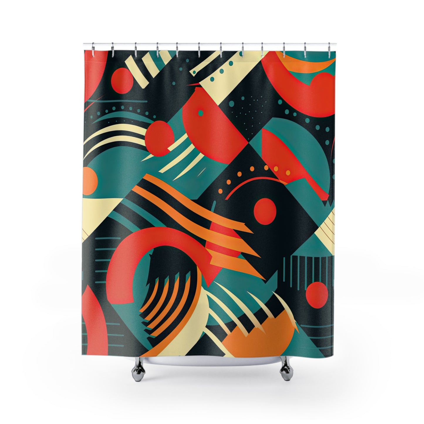 Timeless Techscape. Futuristic Nostalgia Shower Curtains
