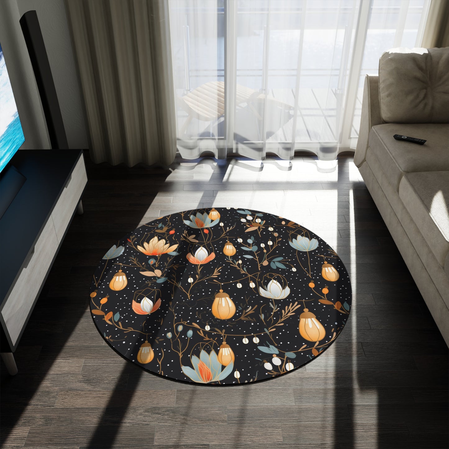 Whimsical Night. Bohemian Eye Round Rug - Colorful Floor Decor for Vibrant Spaces