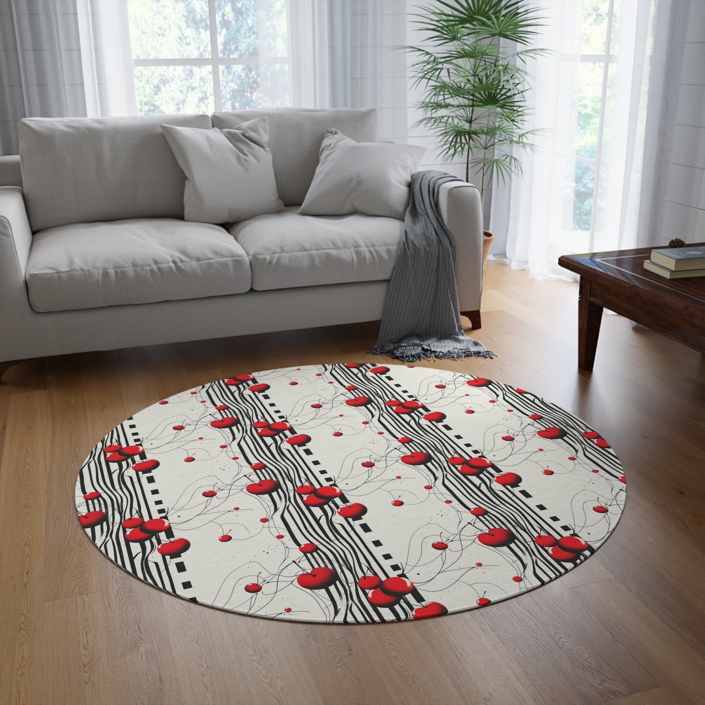 Cherry Dream. Bohemian Eye Round Rug - Colorful Floor Decor for Vibrant Spaces