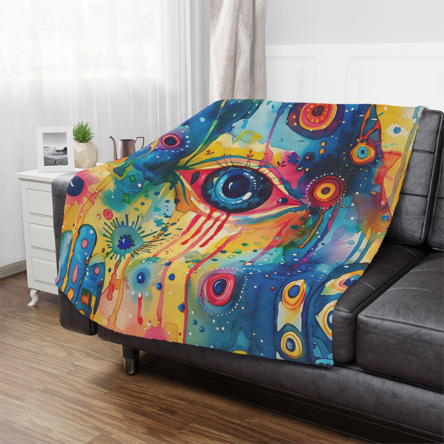 Aurora Talisman Hamsa. Cozy Artistic Microfiber Blanket.