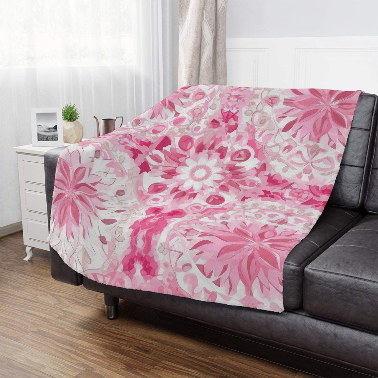 Pink . Cozy Artistic Microfiber Blanket.