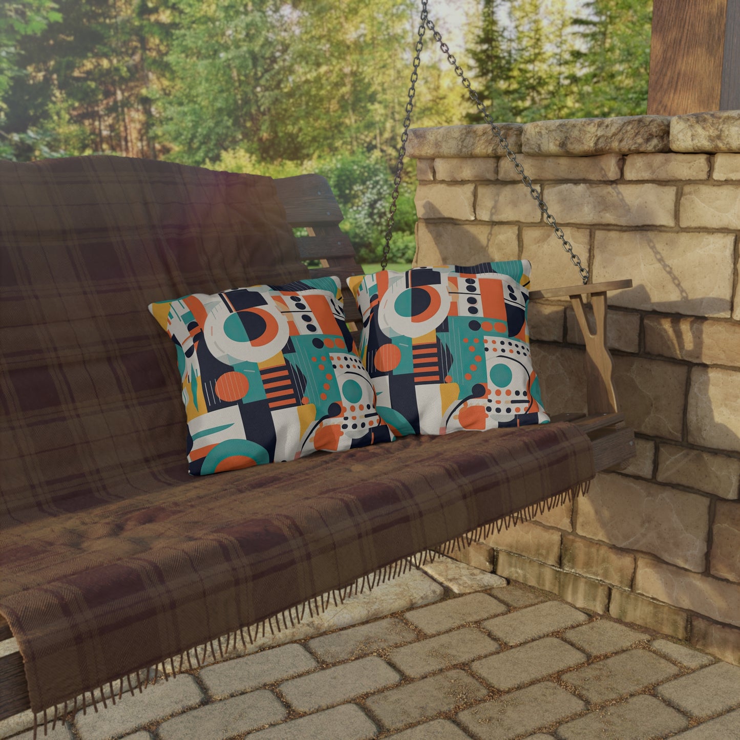 Echoes of the Analog Future. Artistic Retro-FuturisticOutdoor Pillows