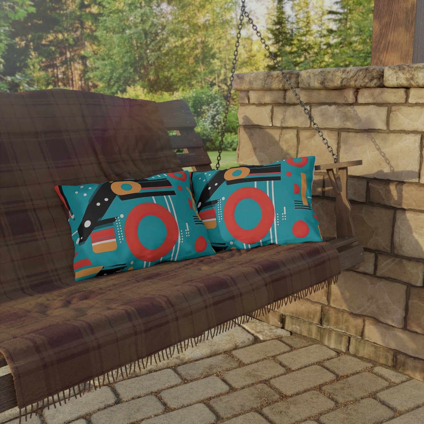 Quantum Rhapsody. Retro-Inspired Futuristic Outdoor Pillows