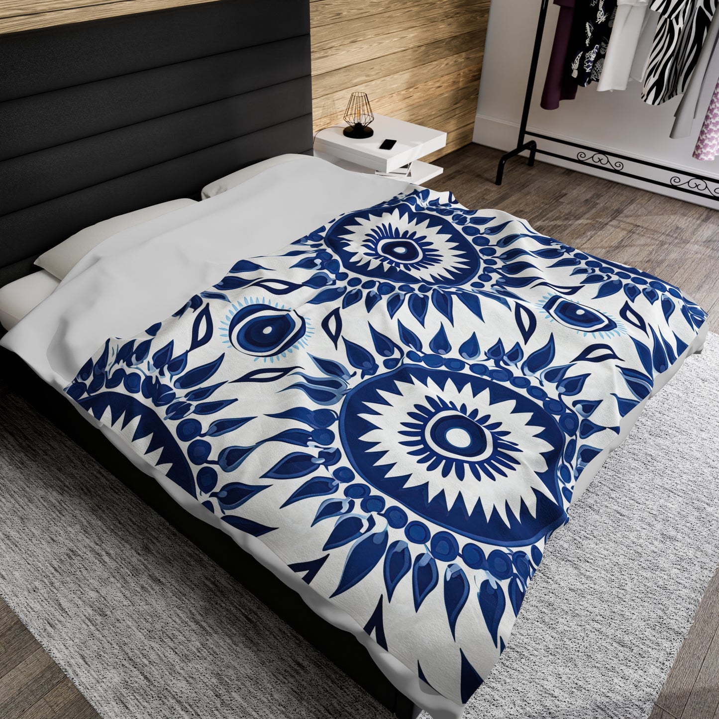 Cursed Charms. Evil Eye Blanket – Cozy Layers of Handcrafted Symbolism .Velveteen Plush Blanket.