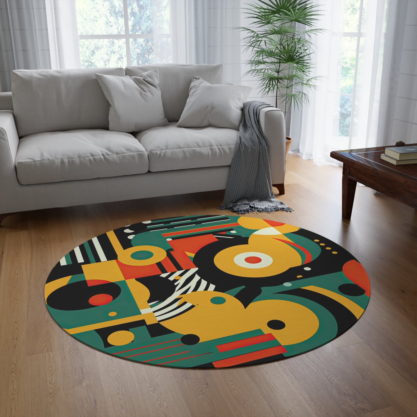 Galactic Groove Retro-Inspired FuturisticRound Rug