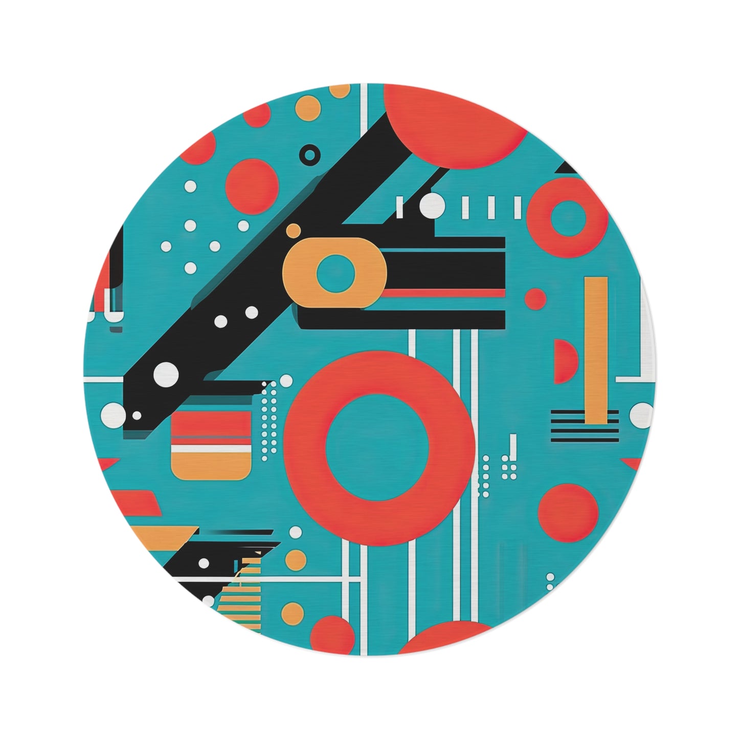 Quantum Rhapsody .Retro-Inspired Futuristic Round Rug