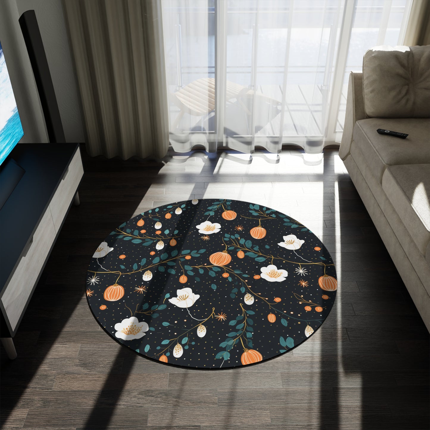 Whimsical Flights. Bohemian Eye Round Rug - Colorful Floor Decor for Vibrant Spaces