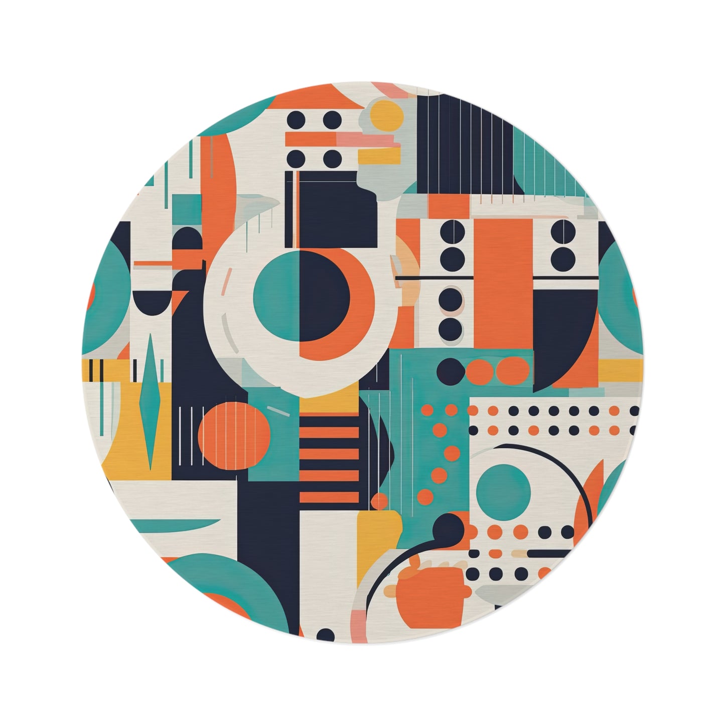 Echoes of the Analog Future. Artistic Retro-Futuristic Round Rug