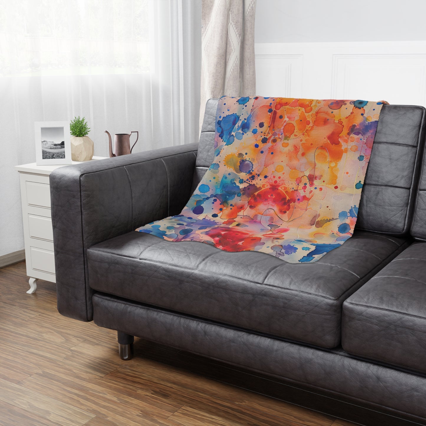 Hamsa Radiance Rainbow. Cozy Artistic Microfiber Blanket.