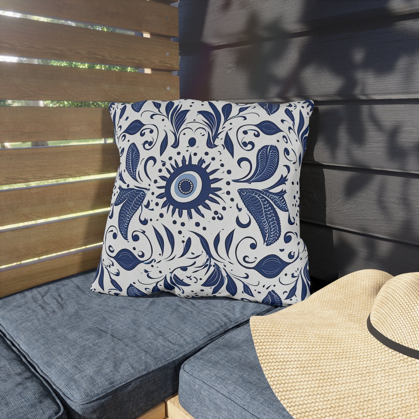Beholder. Artfully Interpreted Evil Eye Pillow – Symbolic & Stylish Comfort. Outdoor Pillows