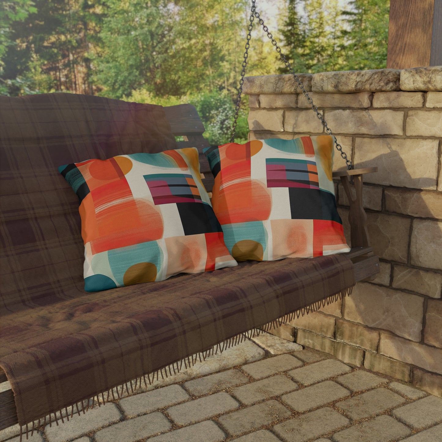 Solar Flare Serenade. Retro-Inspired Avant-GardeOutdoor Pillows