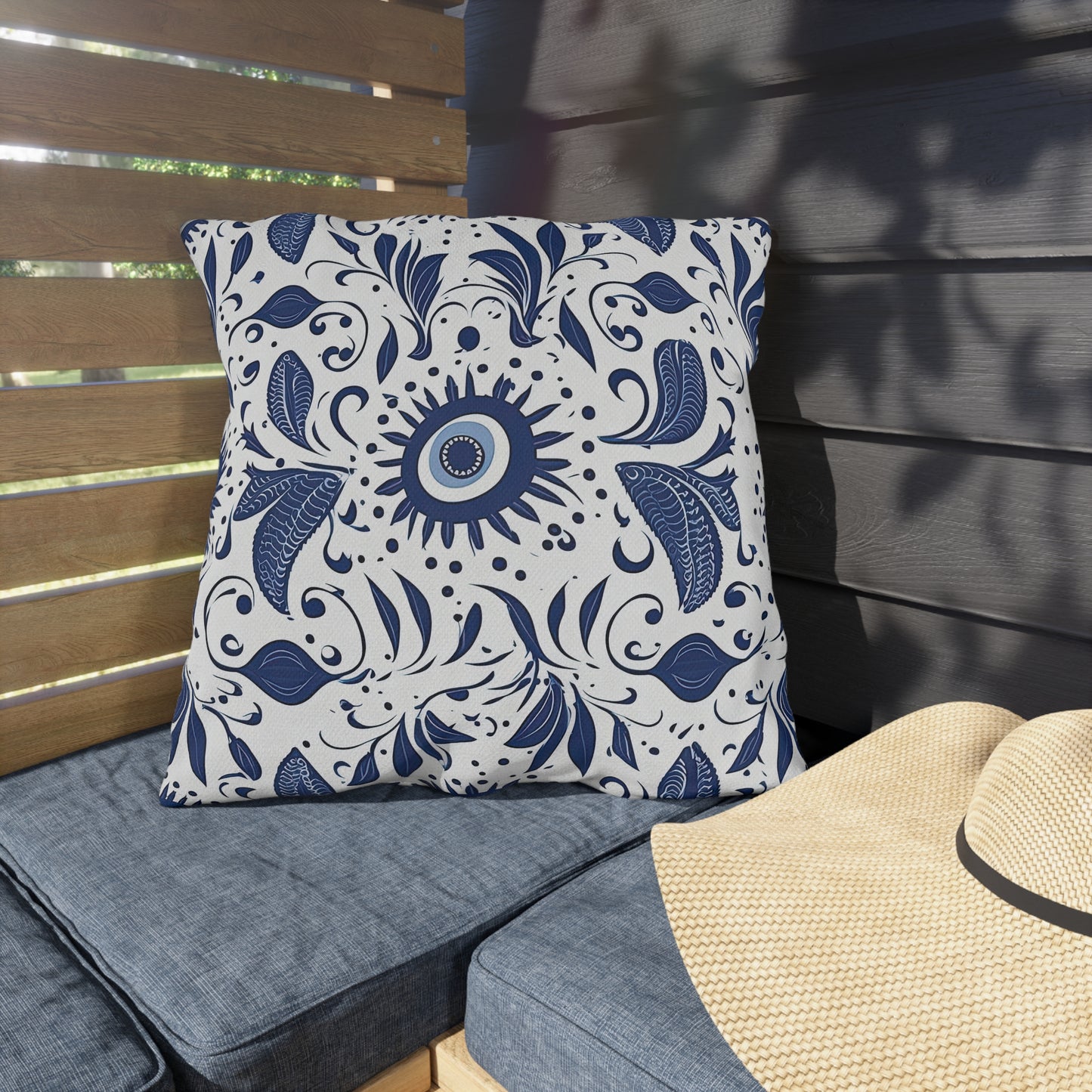 Beholder. Artfully Interpreted Evil Eye Pillow – Symbolic & Stylish Comfort. Outdoor Pillows