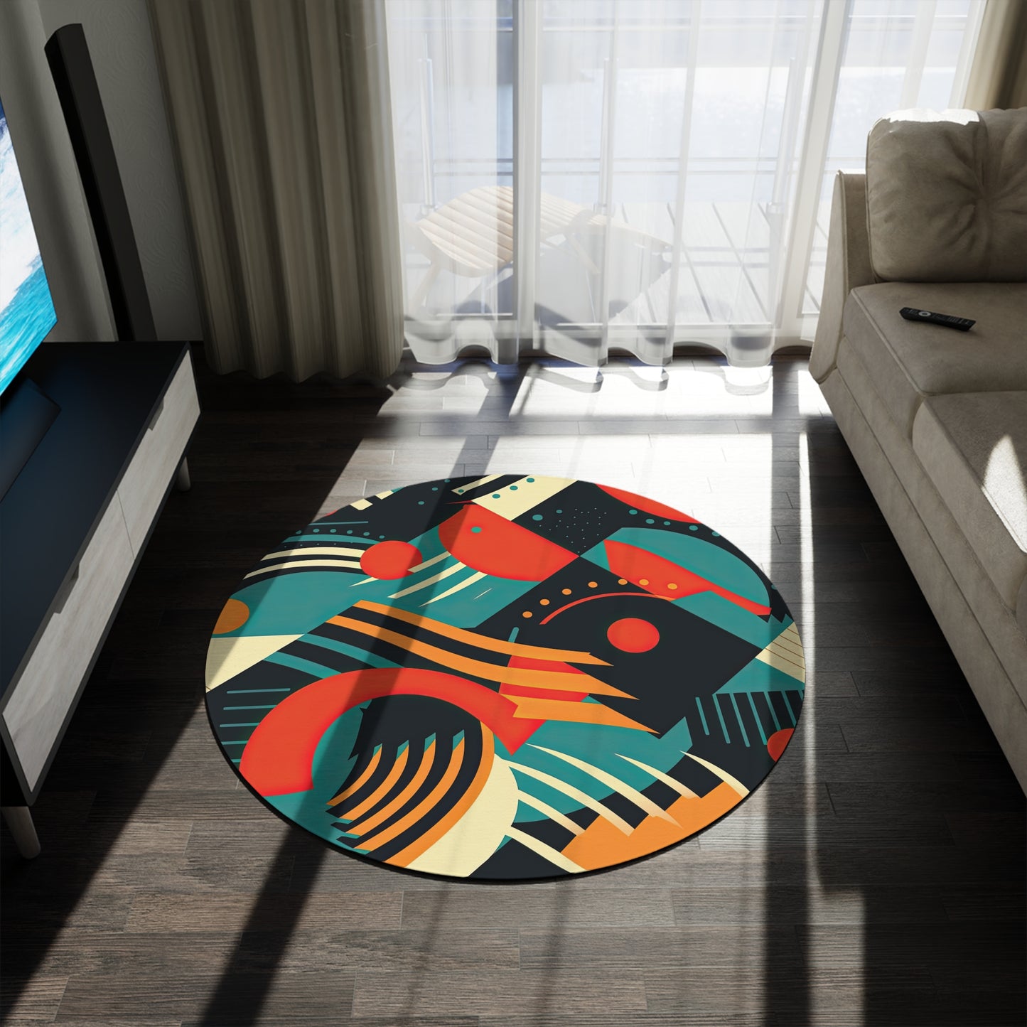 Timeless Techscape. Futuristic Nostalgia Round Rug