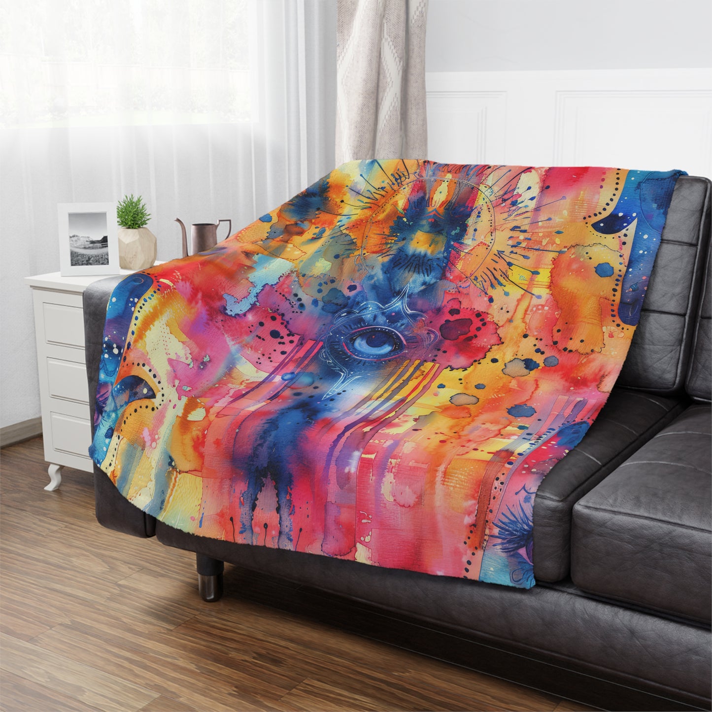 Chromatic Protector Hamsa. Cozy Artistic Microfiber Blanket.