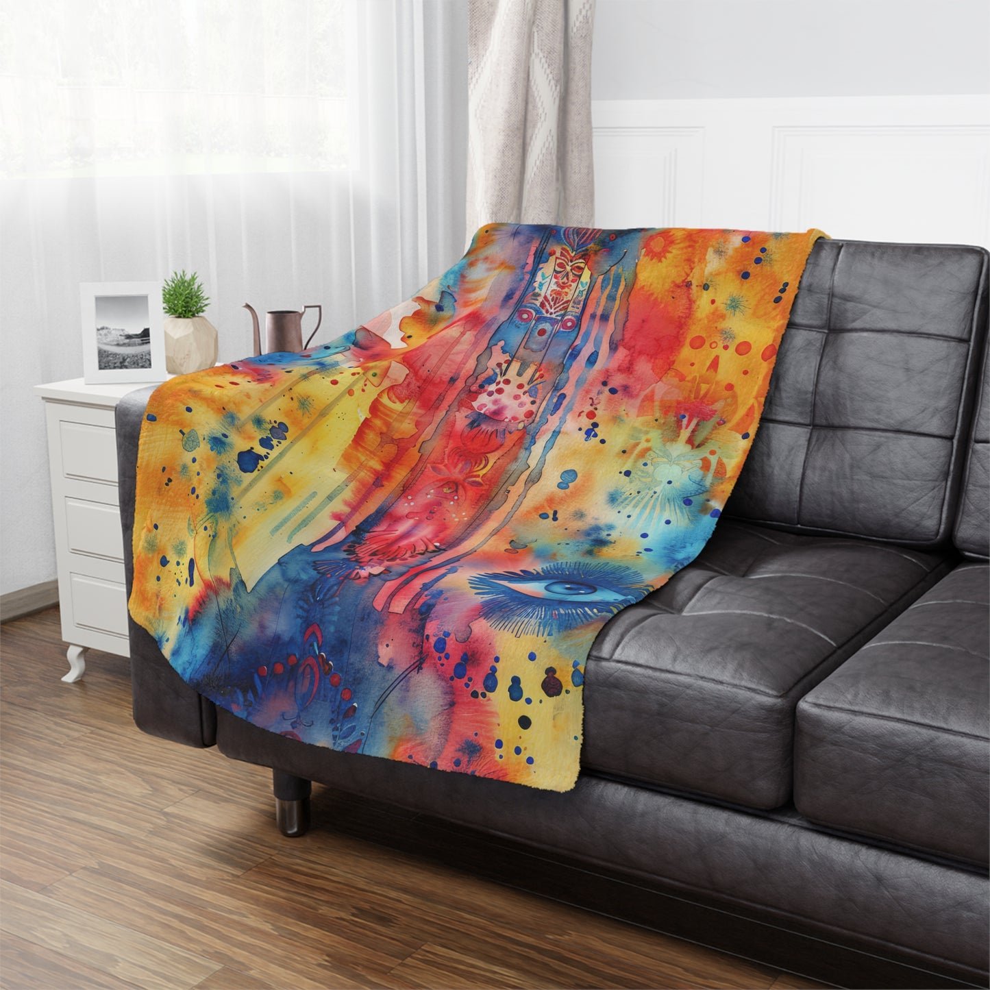 Brilliant Bliss Hamsa. Cozy Artistic Microfiber Blanket.