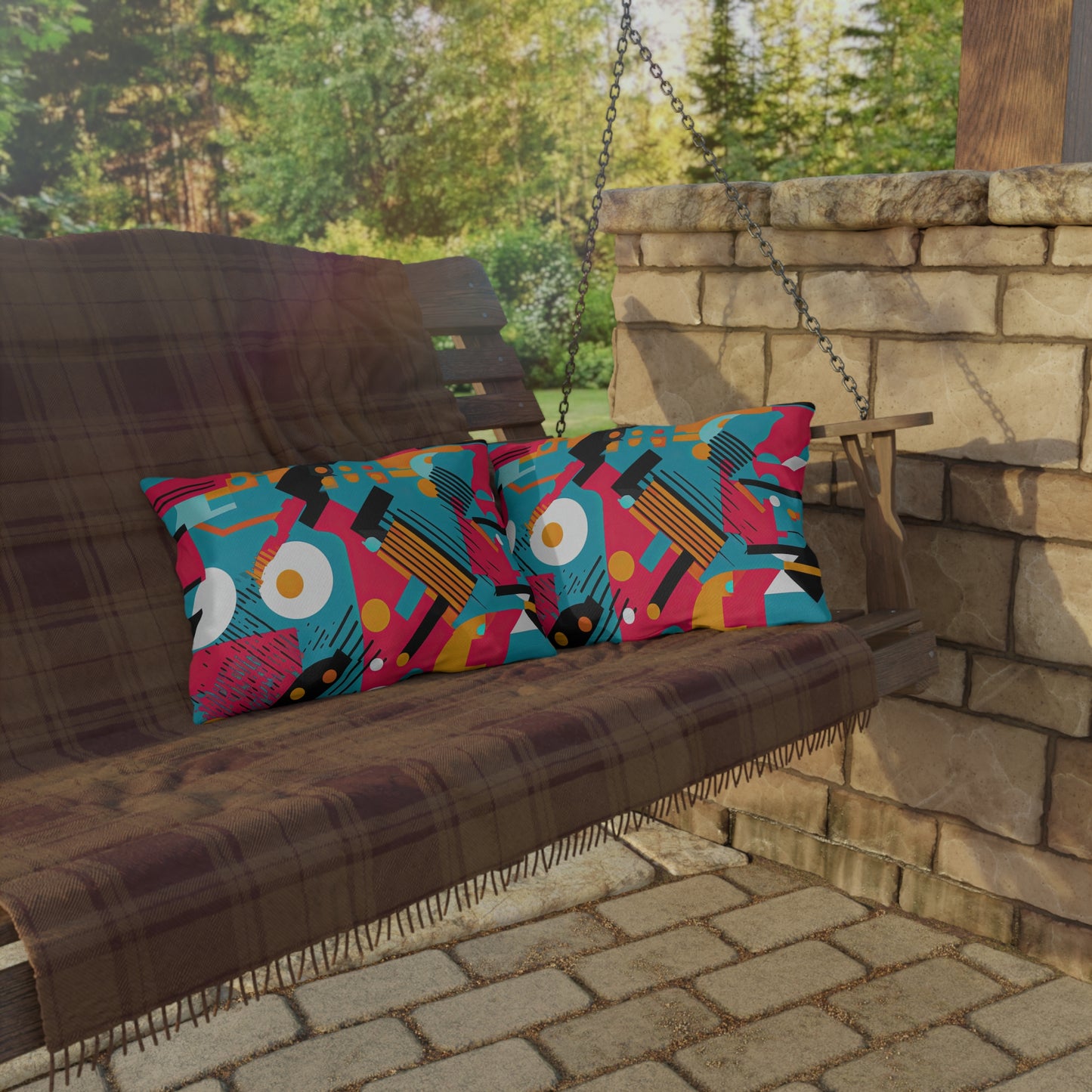Technicolor Dreamscape. Futuristic Nostalgia Outdoor Pillows