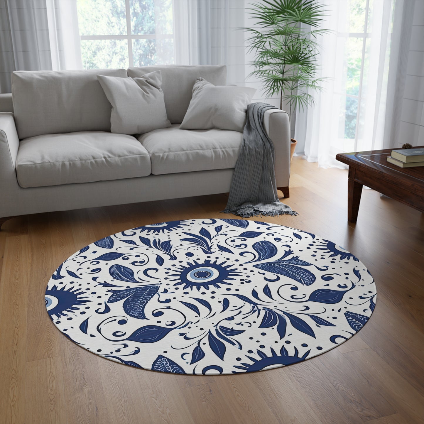 Beholder. Artistic Evil Eye Rug – Layer Your Floors with Protection & Style. Round Rug