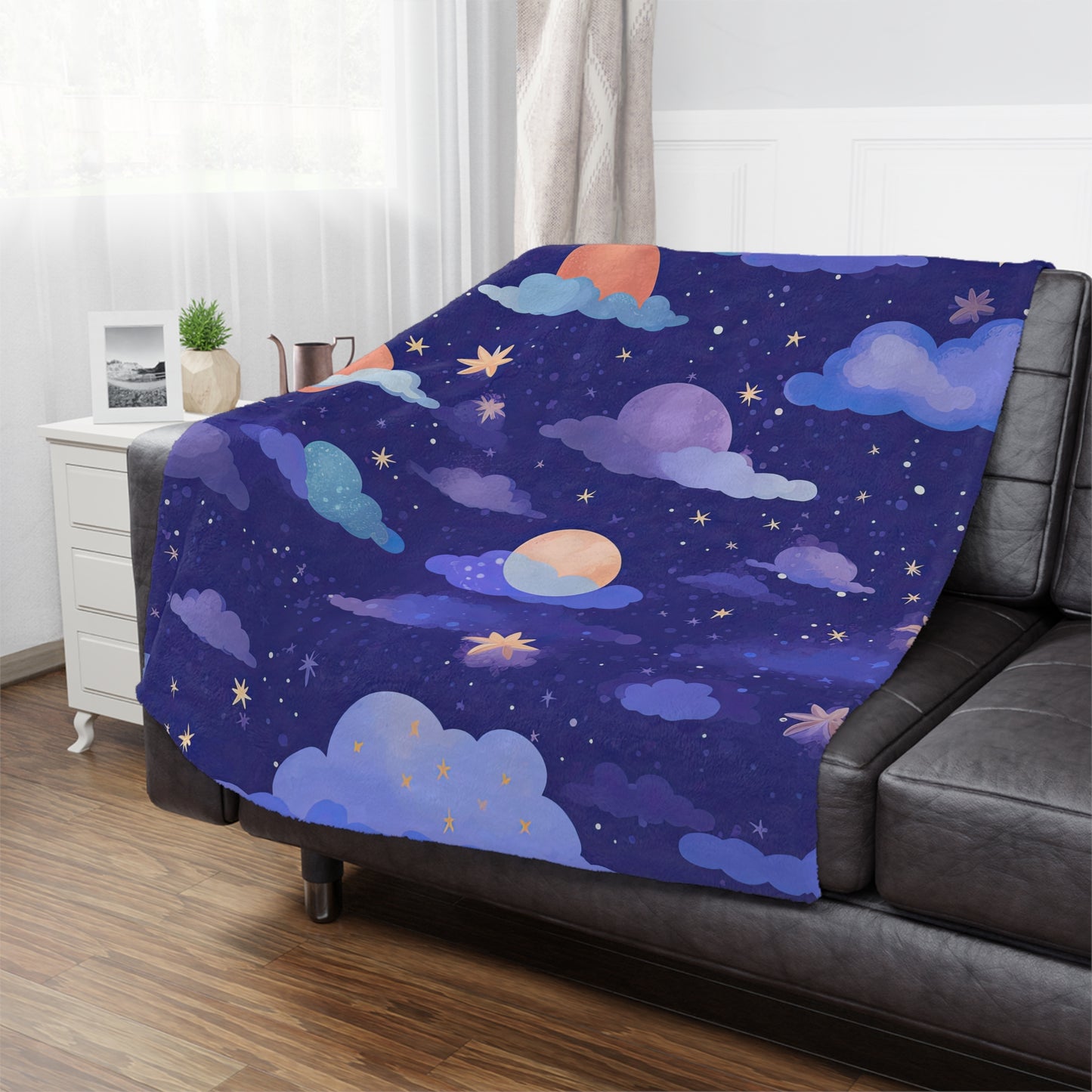 Moons Stars . Cozy Artistic Microfiber Blanket.