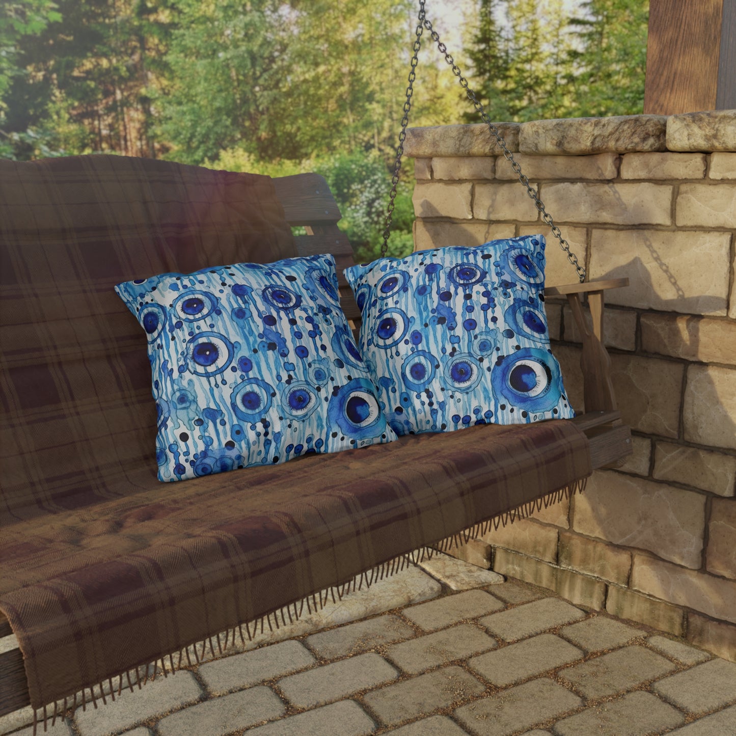 Eclipsed Perception. – Decorative Protection with Original Flair. Evil Eye Pillow Outdoor Pillows