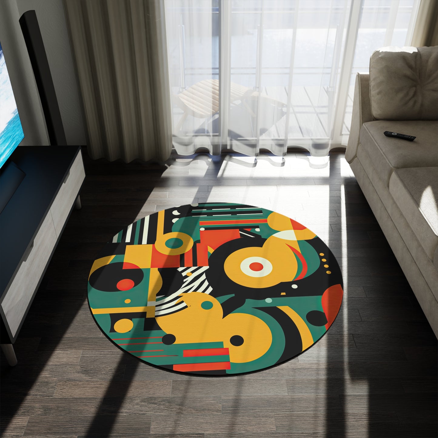 Galactic Groove Retro-Inspired FuturisticRound Rug