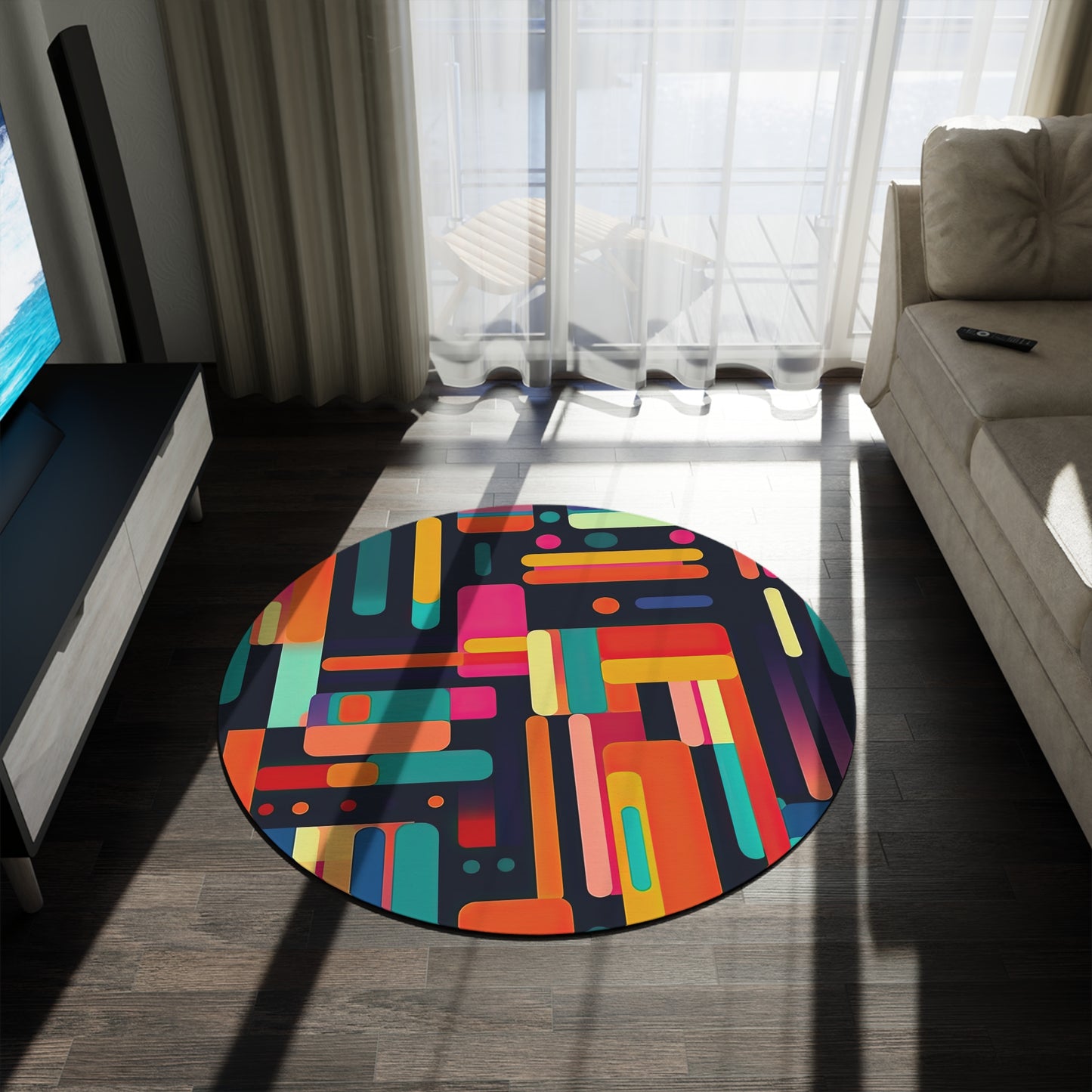 Cybernetic Nostalgia. Retro Futuristic Round Rug