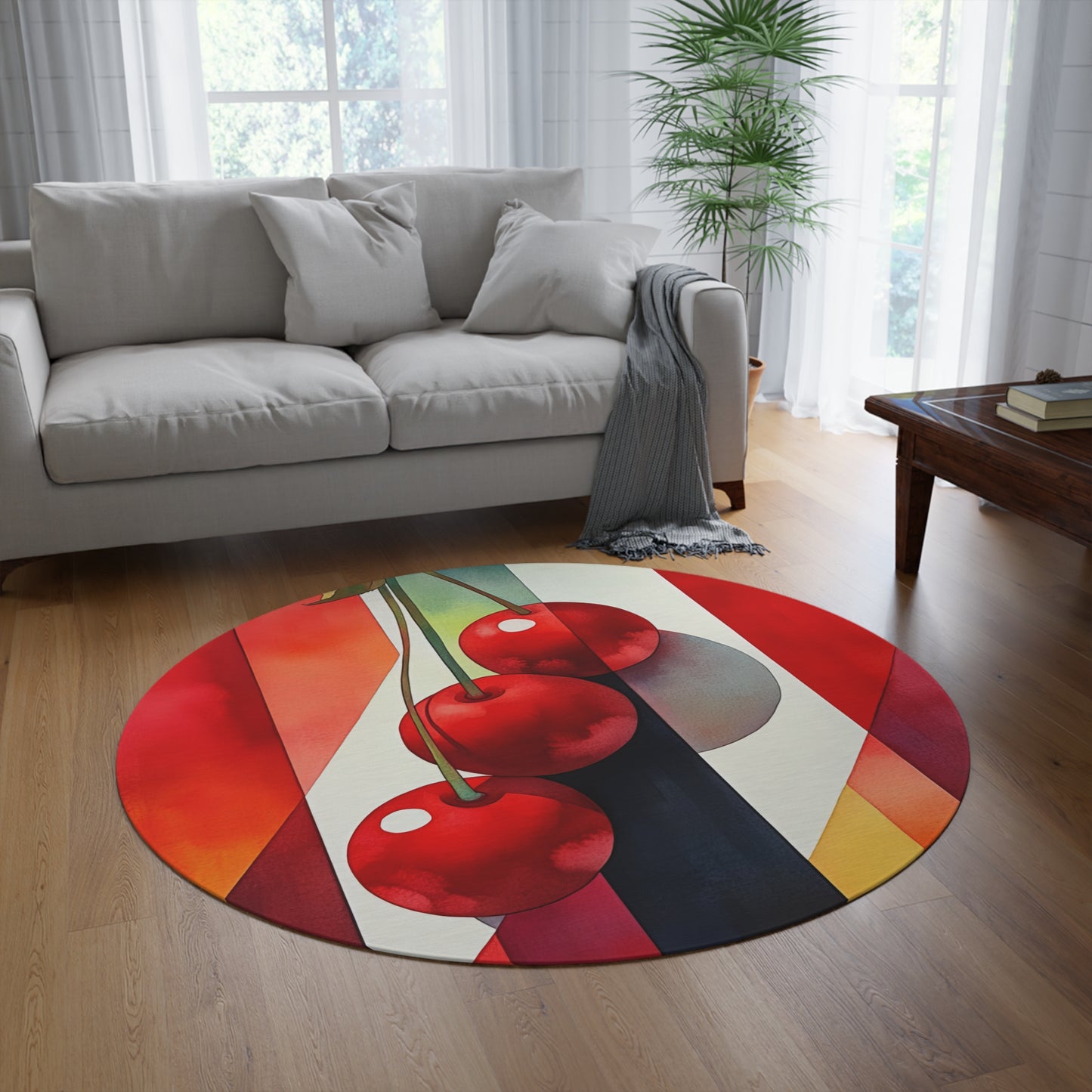 Cherry Charm. Bohemian Eye Round Rug - Colorful Floor Decor for Vibrant Spaces