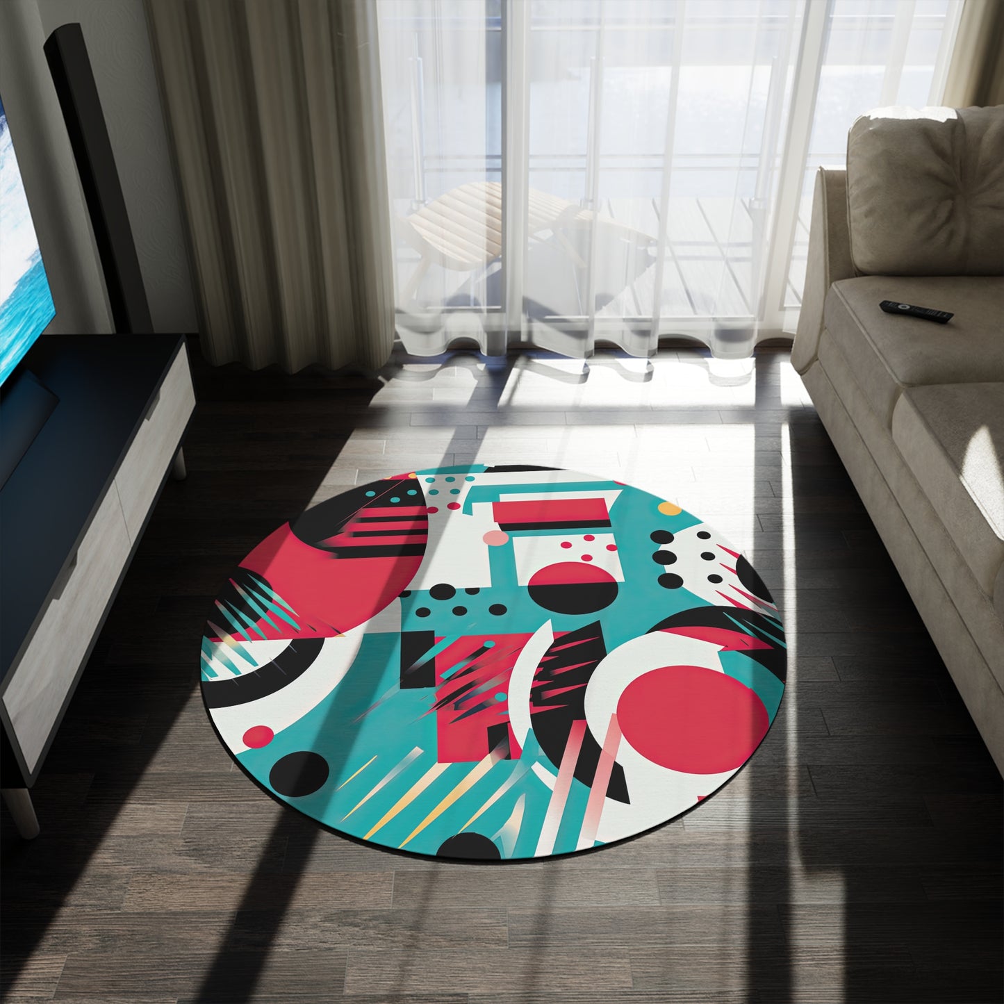 Chromatic Flux. Bold Avant-Garde Round Rug