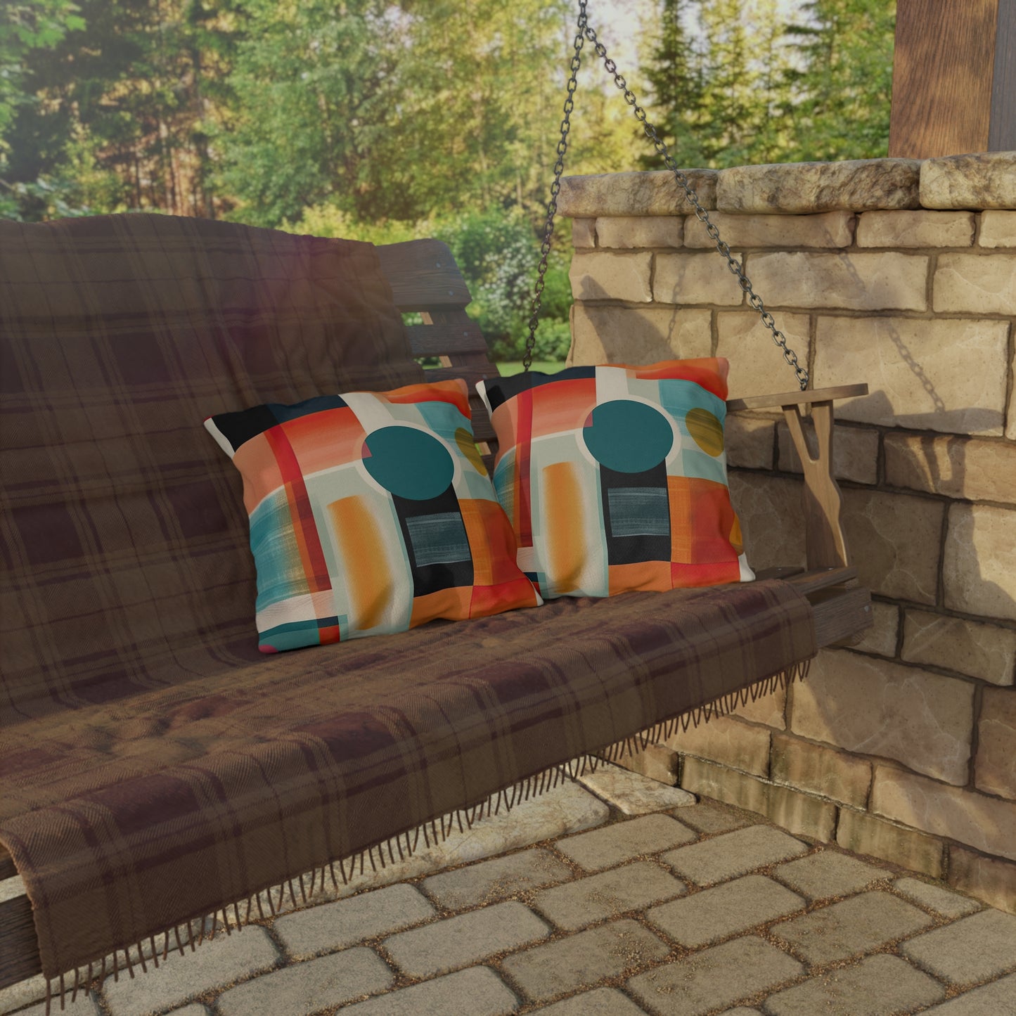Dimensional Melody. Futuristic Nostalgia Outdoor Pillows