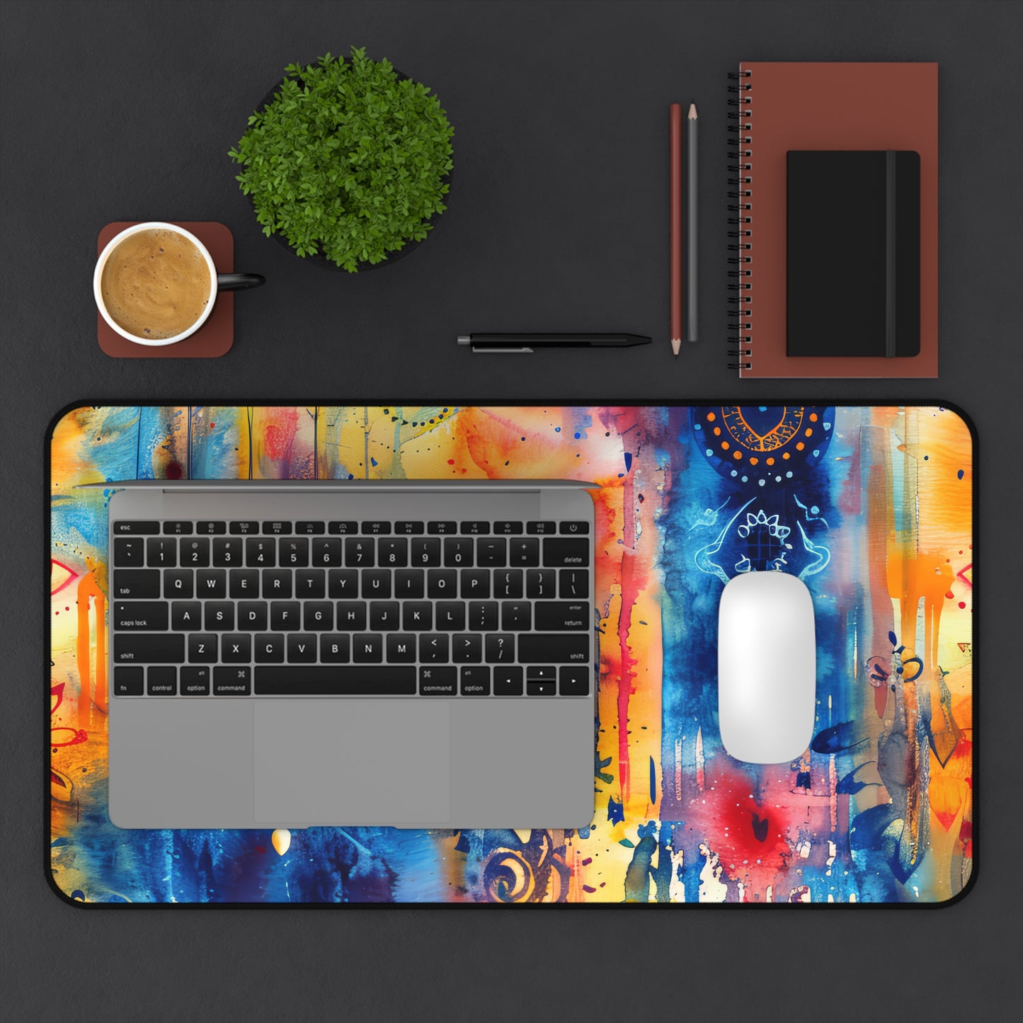 Rainbow Shield Hamsa. Desk Mat - Stylish Office Organizer