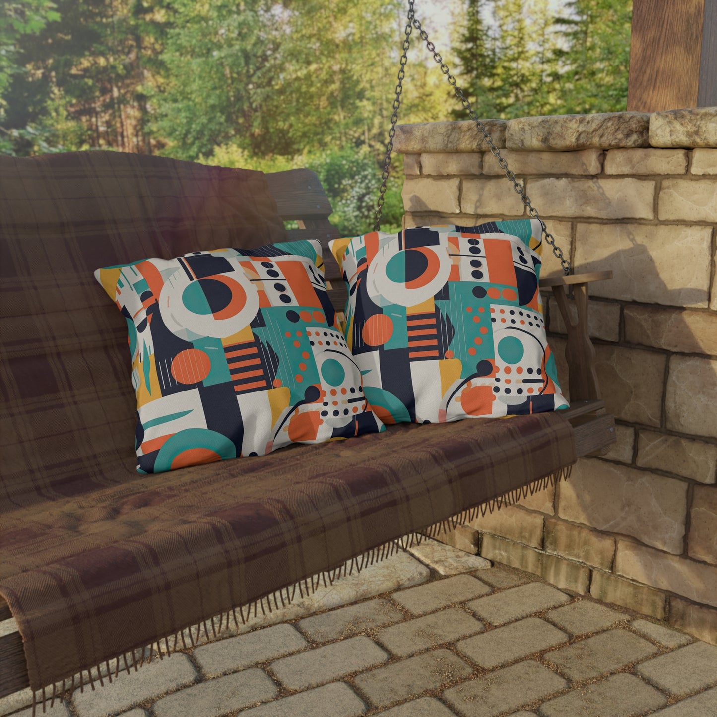 Echoes of the Analog Future. Artistic Retro-FuturisticOutdoor Pillows