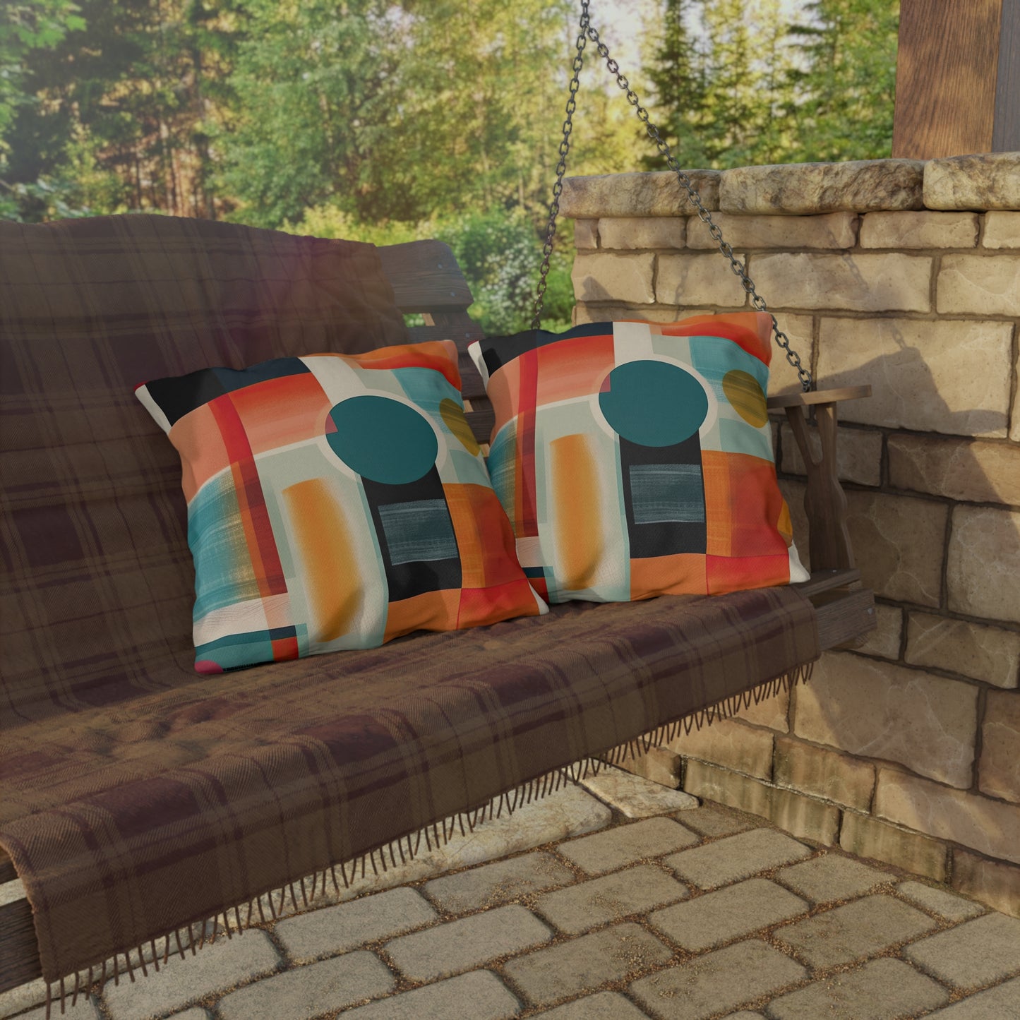 Dimensional Melody. Futuristic Nostalgia Outdoor Pillows