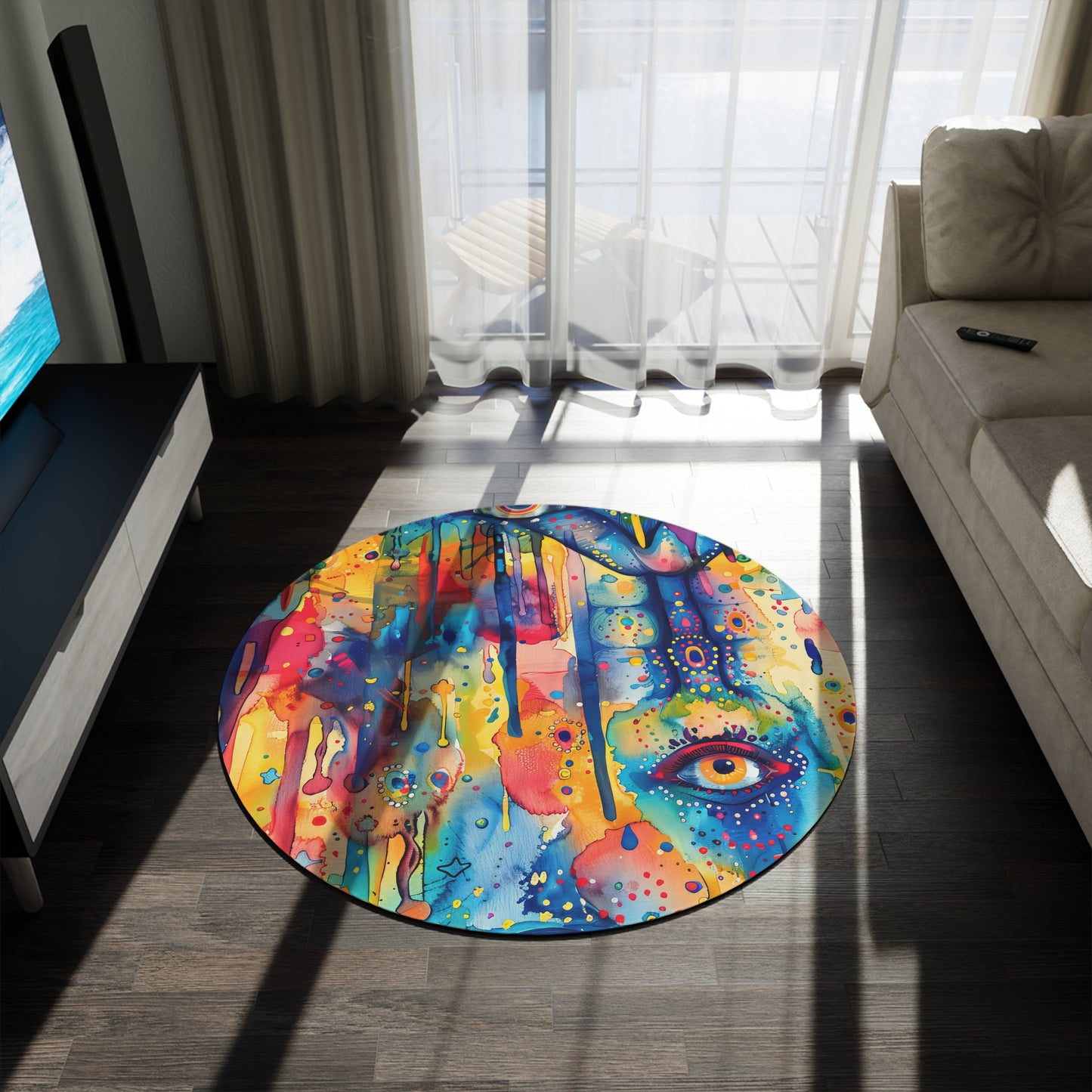 Hamsa Jewelburst Bohemian Eye Round Rug - Colorful Floor Decor for Vibrant Spaces