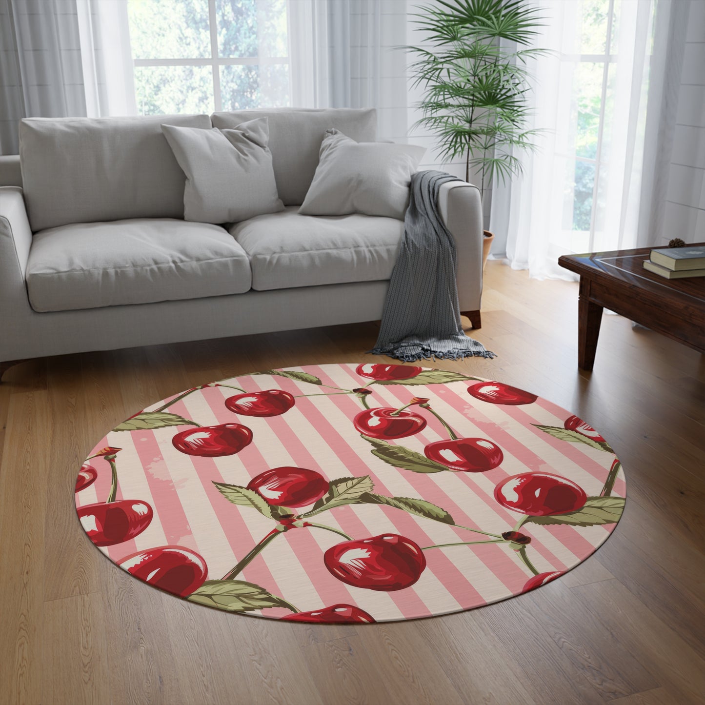 Blossom Cherry. Bohemian Eye Round Rug - Colorful Floor Decor for Vibrant Spaces