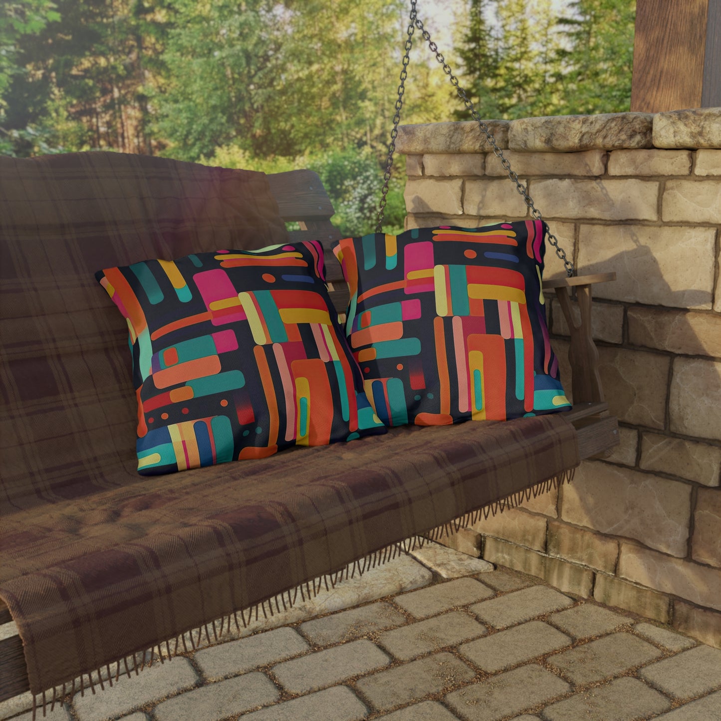 Cybernetic Nostalgia. Retro Futuristic Outdoor Pillows