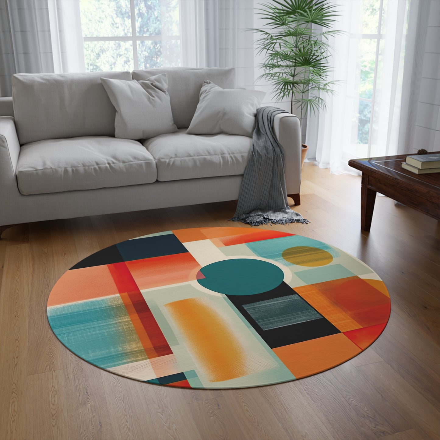 Dimensional Melody. Futuristic Nostalgia Round Rug