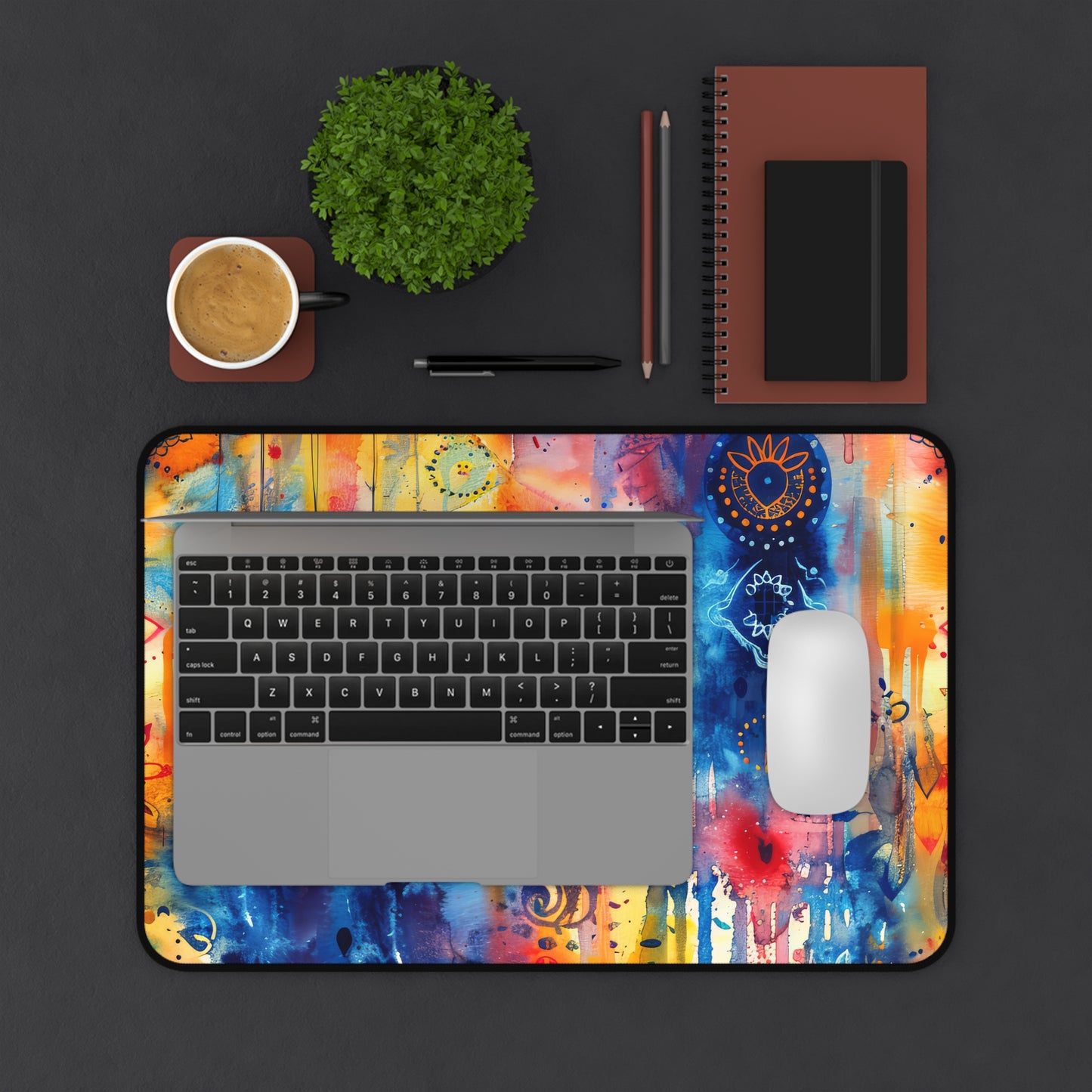 Rainbow Shield Hamsa. Desk Mat - Stylish Office Organizer