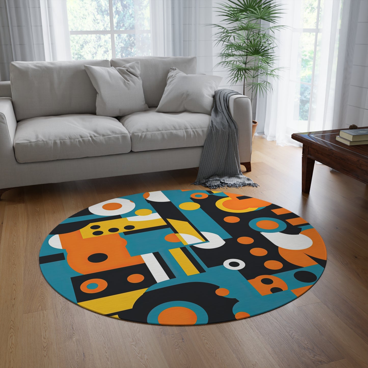 Analog Alchemy. Futuristic Nostalgia Bold Color Retro Round Rug