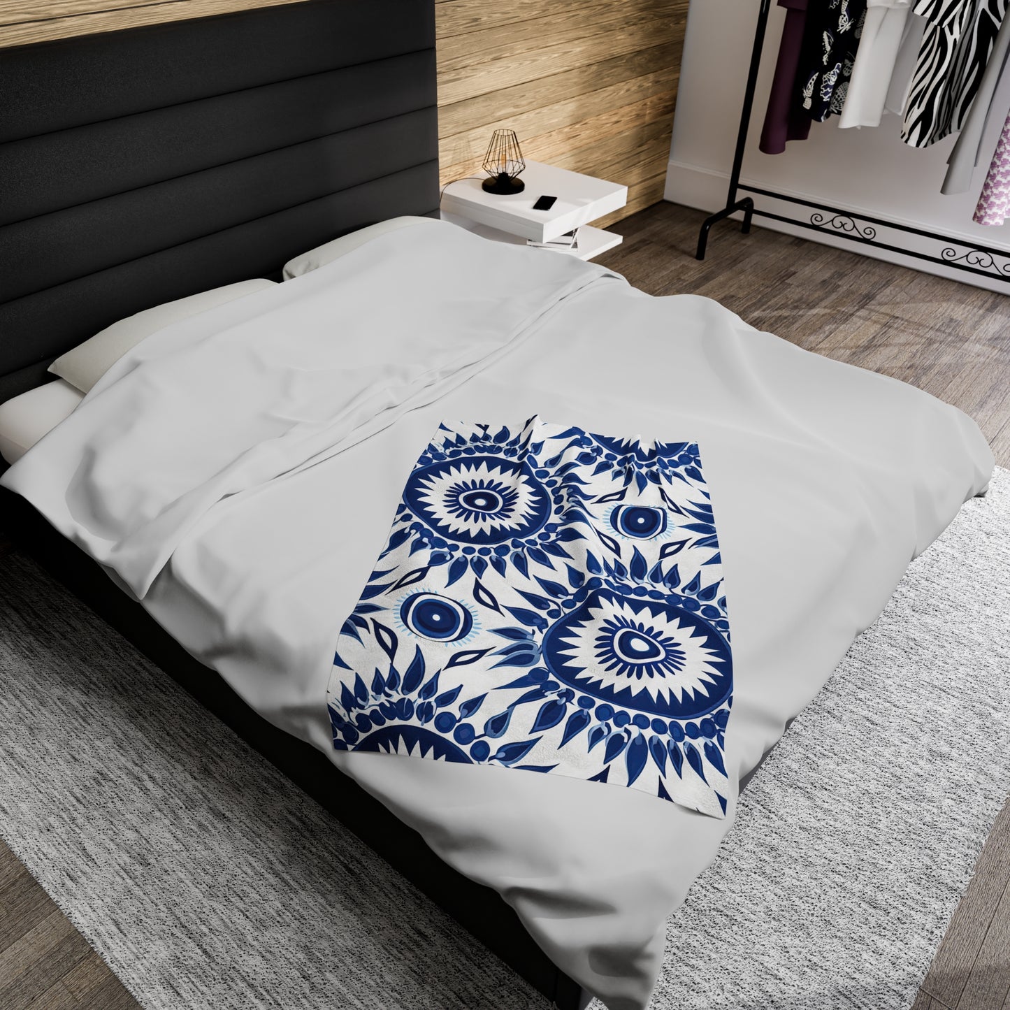 Cursed Charms. Evil Eye Blanket – Cozy Layers of Handcrafted Symbolism .Velveteen Plush Blanket.