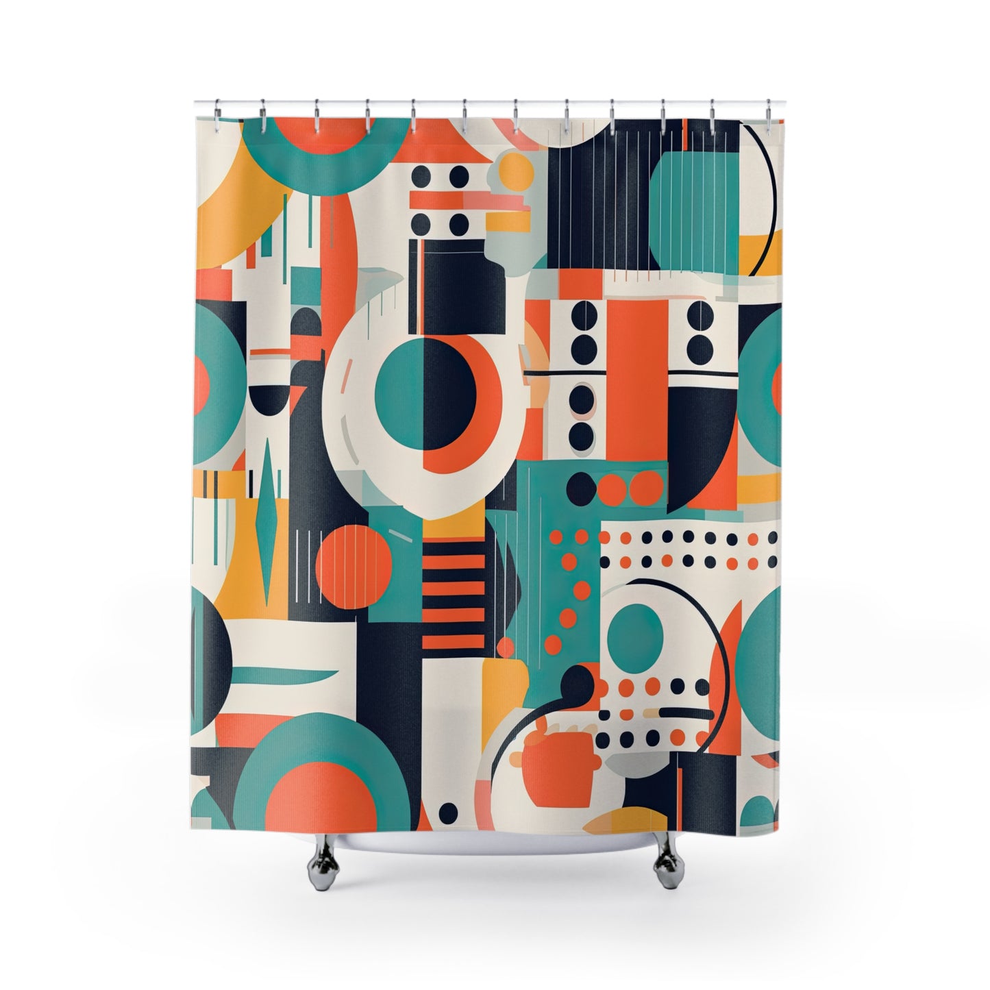 Echoes of the Analog Future. Artistic Retro-Futuristic Shower Curtains